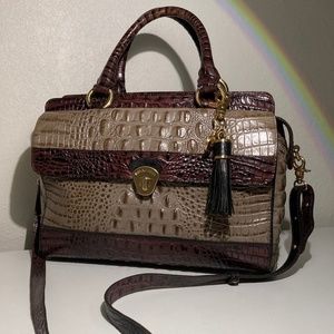 BRAHMIN Crocodile satchel brown and praline